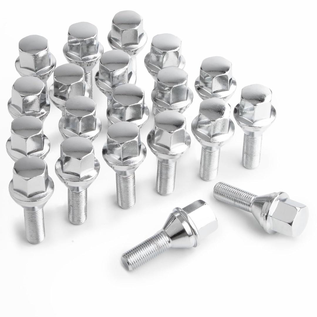 M12x1.25 ONE-Piece Design Conical Seat Wheel Lug Bolts 20pcs ET Chrome Studs Set Shank Length 28mm, 19mm Hex Compatible with 2015-2022 Je/ep Renegade, 2018-2022 Compass, 2014-2022 Cherokee