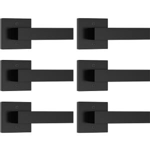 Estmoon 6 Pack Dummy Door Handles, Matte Black Non-Turning Decorative Door Levers for Closets French Double Doors, Single Sided Square Door Handles, Reversible Indoor Handle for Pantry Bifold Doors