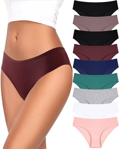 FINETOO 9 Pack Cotton Underwear for Women Sexy Low Rise Ribbed Hipster Breathable Soft Womens Bikini Panties Cheeky S-XXXL