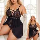 Sexy Lingerie Babydoll Nightgown Women Plus Size Chemise Nighties Lace Underwear One Piece Sleepwear Nightwear (Black)