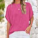 PRETTYGARDEN Women's Tops 2025 Summer Casual Crewneck Short Sleeve Textured Shirts Going Out Work Blouse Basic Tunic Top (Pink, L)