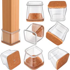 Chair Leg Floor Protectors Square, Silicone Chair Leg Protectors for Hardwood Floors, Chair Leg Caps Covers Protect Wooden Floors from Scratching 20 Pcs Medium (Fit:3/4" to 1")