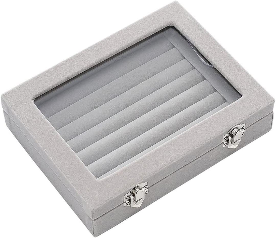 Jewelry Box Rings Case Earrings Organiser Necklace Storage Display Case Jewelry Box With Lid Gray