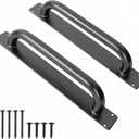 2 Pack 12 Inch Heavy Duty Steel Barn Door Handles Black, Metal Power Coated Modern Gate Pulls for Outdoor Fence Garden Patio, Interior Closet Cabinets Door Pulls