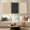 Framed Large Boho Neutral Abstract Wall Art for Living Room, Black Beige Paintings Prints for Hallway Office, Set of 3 Piece Modern Minimalist Canvas Artwork Pictures 24"x36"(36" H x 72" W, Minimalist Abstract)