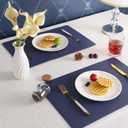 Faux Leather Placemats HeloHo Navy Blue Table Place Mats Set of 4 Waterproof Oilproof Heat Stain Resistant Washable Wipeable Placemat for Kitchen Dining Table Decoration Indoor Outdoor