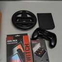 Orzly Accessory Bundle Kit designed for Nintendo switch Accessories Geeks and Oled console users Case and Screen protector, Joycon grips and Wheels for enhanced games play and more - Jet black