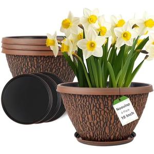 Nooulap 3 Pack 10 Inch Plant Pot, Flower Pots Outdoor with Drainage Hole & Tray, Thickened Plastic Planters for Indoor Outdoor Plants, Lightweight Modern Decorative Garden Pot with Saucer