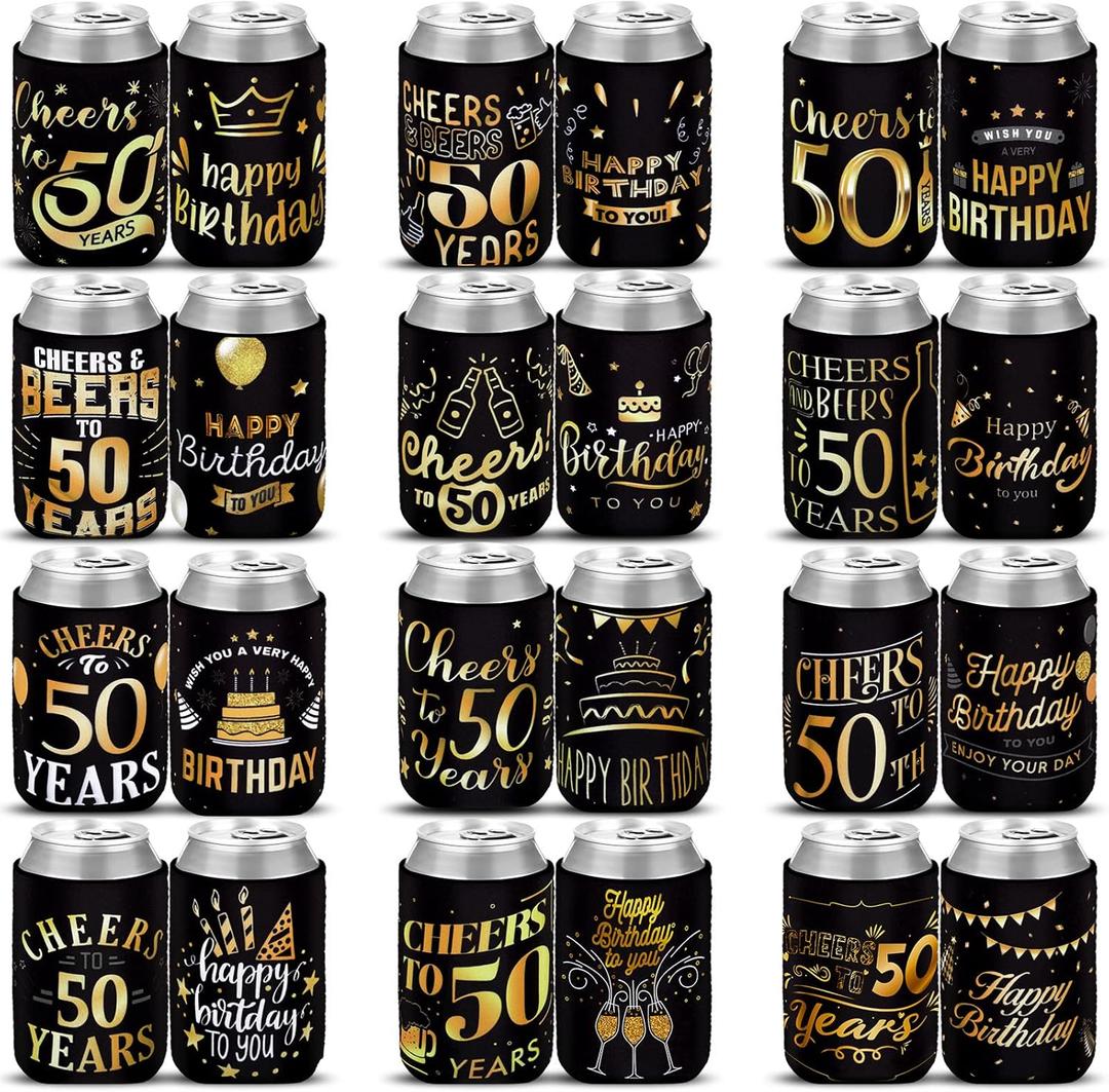 Umigy 24 Pcs 50th Birthday Can Sleeve to 50 Years Can Neoprene Cooler Birthday Decorations Party Favors Supplies Gift for Men Women