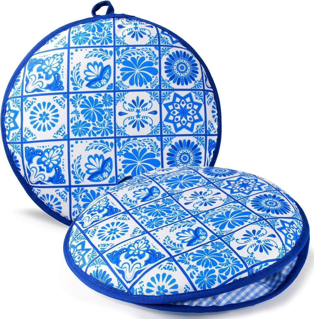 Tortilla Warmer Pouch 2 Pcs,12 Inch Mexican Insulated Cloth Pouch for Tortillas, Tacos, Naan, and Pizza Rolls, Microwavable Fabric Bag Keeps Food Warm Blue