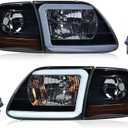 PIT66 LED DRL Headlights & Corner Parking Lights Compatible with 1998-2003 Ford F150 /2004 F150 Heritage/Fit 1998-1999 F250 /Fit 1997-2002 Expedition Smoky Lens Black Housing