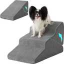 Dog Stairs for Small Dogs 16 H, 3-Step Dog Steps for Bed, Foldable Pet Stairs and Ramp for Dogs and Cats to Get on Beds, Couch, Non-Slip Balanced Pet Steps with Waterproof Cover, Grey