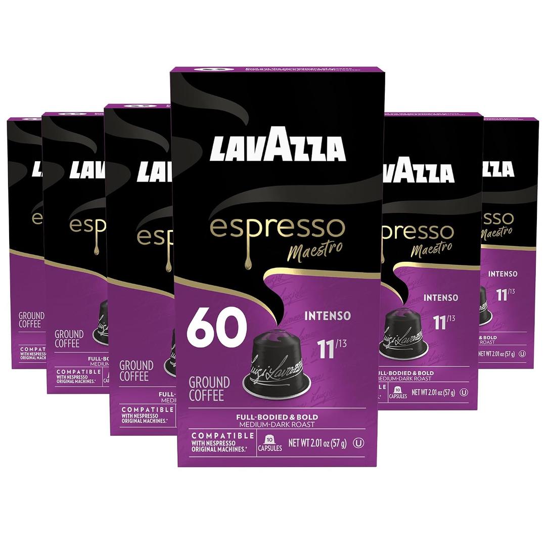 Lavazza Espresso Maestro Intenso Aluminum Capsules Compatible with Nespresso* Original Machines, Medium-Dark Espresso Roast, Arabica and Robusta (60 Capsules) (EXP 06/30/27)