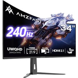 Amzfast 34 Inch 240Hz Curved Gaming Monitor UWQHD (3440x1440), AMZG34C8 Pro