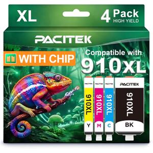 910XL Ink Cartridges Combo Pack Replacement for HP 910 XL 910XL to use with OfficeJet 8010 8015 8018 OfficeJet Pro 8020 8022 8025 8028 8035 Printers (Black, Cyan, Magenta, Yellow, 4-Pack)