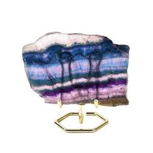 AMOYSTONE Large Blue Fluorite Stone Plate Healing Crystal Slices Color Fluorite Stone Pieces Office Home Decor Reiki Healing Gifts with Stand 0.6-0.8 Pound