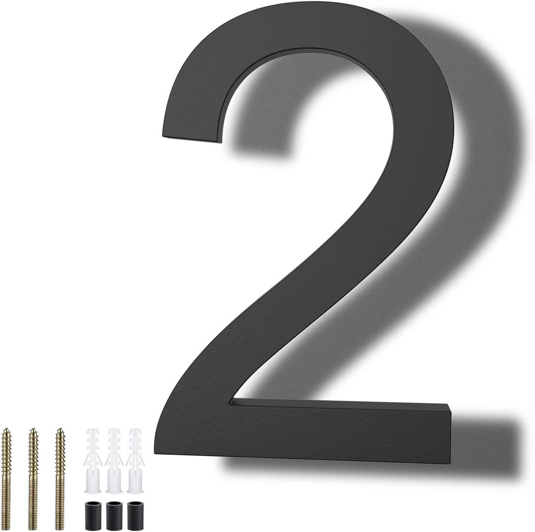 DEWEL 8 inch Floating Large House Numbers for Outside, Black Modern House Address Numbers Decor for 911 Visibility Signage with Nail Kits (House Number 2)