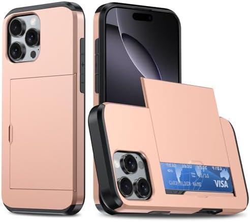 ATRAING Compatible with iPhone 16 Pro Case with Card Holder Dual Layer Heavy Duty Protective Shockproof Hidden Card Slot Slim Wallet Phone Cover for 16 Pro for Women&Men 6.3 inch Rosegold, Set of 3
