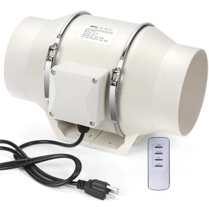 4 Inch Duct Inline Ventilation Exhaust Fan with Remote Controller 296 CFM Duct Intake Fan High Efficiency Air Fan Copper Motor for Ducting Vents Bathroom Grow Tents Hydroponics, 4-Inch-Speed Controller