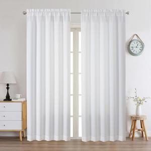 Chyhomenyc White Curtains 84 Inch Length 2 Panels Set, Faux Linen Textured Semi Light Filtering Soft Airy Farmhouse Window Curtain Drapes for Living Room Bedroom, 50Wx84L