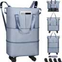 VOOWO Duffel Bag with Wheels - Rolling Foldable Expandable Duffle Bag with Wheels for Travel, Rolling Luggage Bag Carry On Travel Bag with Wheels, Large Wheeled Overnight Weekender Bag (Blue)