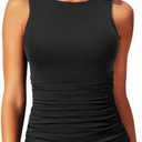 Daci Tankini Tops for Women High Neck Swim Top Tummy Control Bathing Suit Top Modest Swim Tank Top No Bottom, Black, Size S