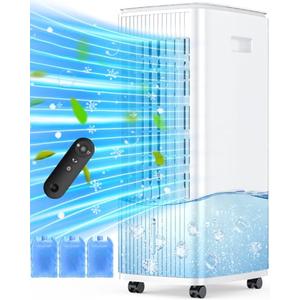 MYICY 25" Windowless Air Conditioner with Double Tanks for 16H Cooling, 25ft Remote & Timer,3-IN-1 Evaporative Air Cooler for Room, 90° Oscillation, 30dB, 3-Speed Swamp Cooler Air Conditioner Portable