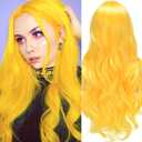Yellow Wig Long Curly Wavy Cute Colorful Wigs Middle Part Synthetic Hair Wigs for Christmas Cosplay Daily Party Wigs