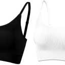 AMRIY Womens Sports Bras for Women Light Support Padded Workout Bras for Women Supportive Seamless Women's Wireless Yoga Bra (34-36, 2 Pcs(Black,White)