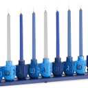 Rite Lite Blue Dreidels Menorah Modern Hanukkah Centerpiece Jewish Holiday Party Favor Decor | Resin Fits Most Chanukah Candles, Elegant Judaica Dcor Festival of Lights Hostess Gifts 11.50" H