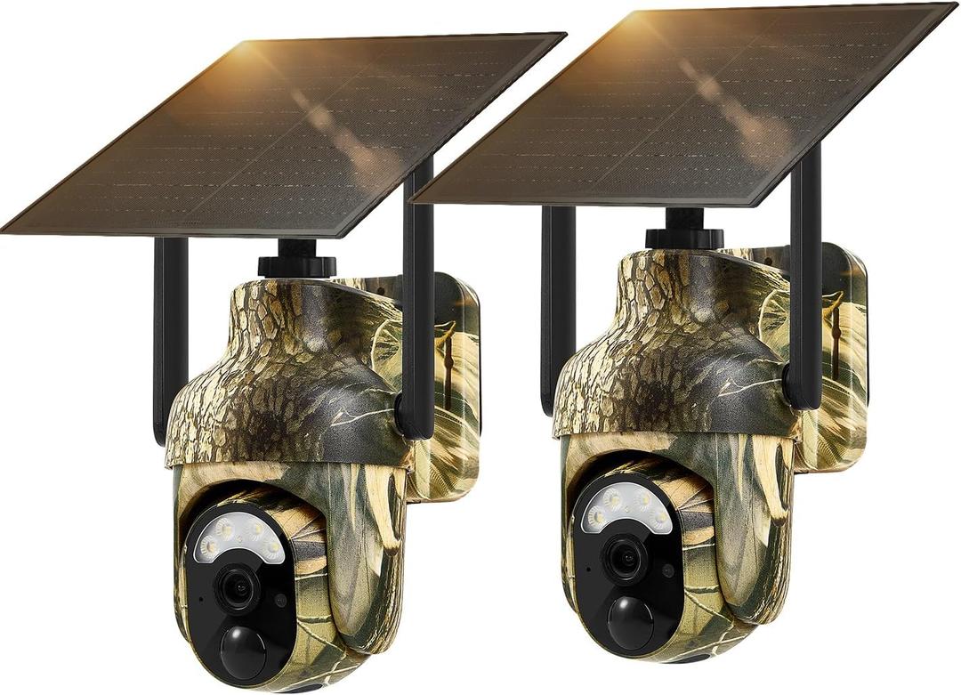 4G LTE Cellular Trail Cameras 2K 360 View Live Streaming Game Camera Built-in SIM Card with Motion Activated Color Night Vision Remote Phone Access Solar Powered Trail Camera IP65 Waterproof 2 Pack