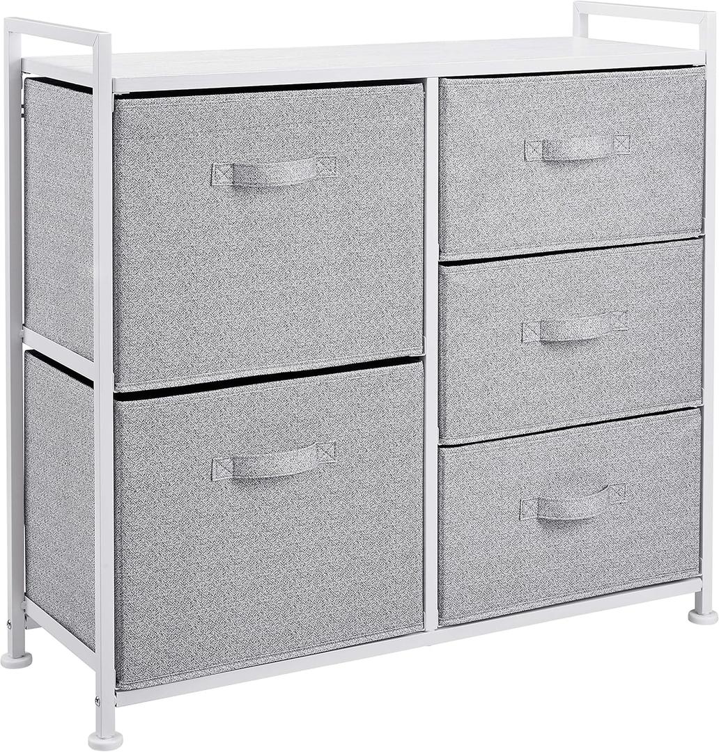 Amazon Basics Bedroom Closet Organizer with 5-Fabric Storage Drawers for Clothes Storage, White