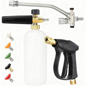 Foam Cannon Dual Connector Pressure Washer Kit, Includes 1/4 Inch Foam Cannon Dual Connector, Pressure Washer Gun for Car Washing and Cleaning, with 5 High-Pressure Spray Nozzles