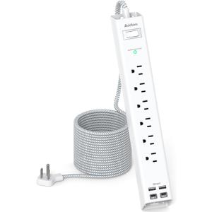 15FT Power Strip Surge Protector, Extension Cord with Multiple Outlets, 6 AC Outlet 4 USB (2 USB C), Flat Plug, Wall Mount, Multi Plug Outlet Extender for Home Office Dorm Room Essentials