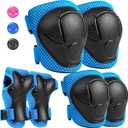 Kids Protective Gear Set, Knee and Elbow Pads with Wrist Guards for Ages 3-8 Year Toddler, 3 in 1 Enhanced Material Protective for Skating Cycling Bike Roller Scooter, Includes Organizer Bag, Blue