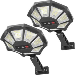 OKPRO Solar Lights Outdoor, 168LED 6500K Flood Light Dusk to Dawn, 8 Sides Solar Outdoor Lights with Motion Sensor, IP66 Waterproof Solar Street Lights Outdoor for Yard, Pools(2 Pack)