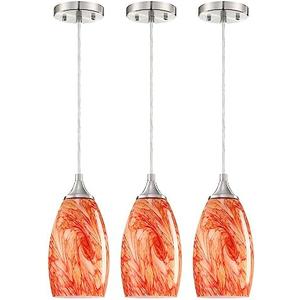 Glass Pendant Light Fixtures 3 Pack Mini Hanging Kitchen Island Lighting Shade Farmhouse Hand Blow Lighting Fixture for Ceiling at Bar Dining Room Over Sink, Magmatic Red