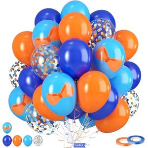 Orange and Blue Balloons, 50pcs Orange Bow Dark Royal Light Blue Confetti Latex Birthday Balloons for Boy Girl Birthday Party Decorations Baby Shower Graduation Celebrations Backdrop