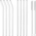 10-Piece Reusable Glass Drinking Straws - 10" x 10 mm - Smoothie Straws for Milkshakes, Frozen Drinks, Smoothies, Bubble Tea - Environmentally Friendly