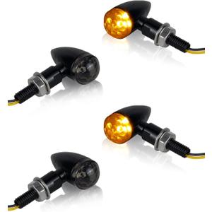 NTHREEAUTO Bullet Motorcycle Turn Signals, Smoked Lens Metal Turn Signal Lights for Cafe Racer Cruiser Compatible with Harley Honda Yamaha Kawasaki, Black Housing - 4Pcs