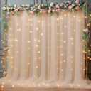 10x10ft Champagne Tulle Backdrop Curtain with Lights String for Parites, Sheer Backdrop Curtains for Wedding Baby Shower Birthday Party Photo Shoot Decorations (10ft x 10ft(2 Panels 5*10ft))