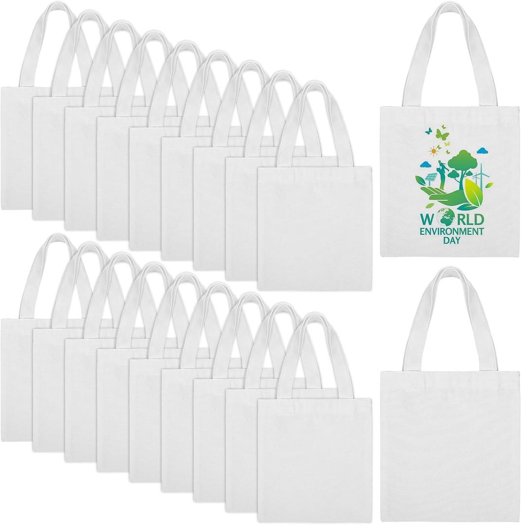 20PCS Sublimation Mini Canvas Tote Bag 8x7.5 Inch Blank Small Canvas Tote Bags Reusable Grocery Bags for Sublimation DIY Craft Party Favors