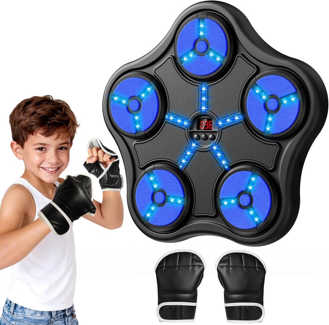 Boxing Machine Toys for 5 6 7 8 9 10 11 12 Year Old Boys, Wall-Mounted Smart Bluetooth Punching Bag, Music Boxing Training Equipment with Boxing Glove, Birthday Gifts for 5-12 Year Old Kids
