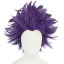 JoneTing Short Purple Spiky Crazy Wigs +Hair Cap for Halloween Purpled Wavy Wigs Anime Purple Wig Purpling Spiky Cosplay Hairs for Men Costume