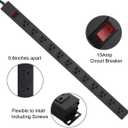 Metal Wall Mount Power Strip, Mountable Power Outlet with 12 AC Outlets, Aluminum Alloy Mount Power Socket with Switch, 6 FT SJT 3/C 14AWG Power Cord, 15A 125V 1875W (12AC) Black