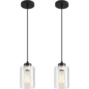 Modern Black Farmhouse Pendant Light with Glass Shade,Industrial Pendant Lighting, Adjustable Hanging Light Fixtures, Farmhouse Pendant Lighting (2 PACK)