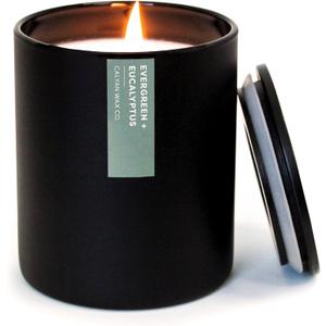 Calyan Wax Co. Evergreen & Eucalyptus Scented Candle - 75 Hour Burn - Luxury Clean Soy Wax Candles - Long Lasting Black Tumbler Jar Candle for Home - 10.2oz