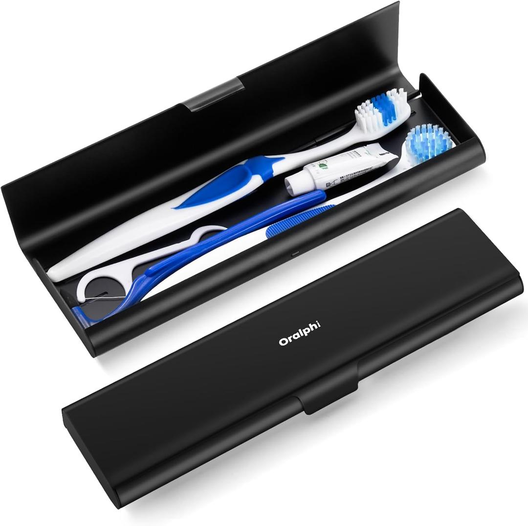Wider Aluminum Toothbrush Travel Case, Portable Travel Toothbrush Holder, Durable Manual Toothbrush Box Container for Traveling, Bathroom, Camping, Business Trip, Black (1 Pack (Large))