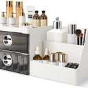 Sunkaioo Makeup Organizer with Clear Drawers,Plastic Skincare Organizers for Vanity,Large Capacity Makeup Organizer Countertop for Cosmetics, Skincare,Office Stationery (Gray Drawer)