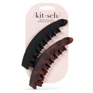 Kitsch Banana Hair Clips for Women, Cute & Stylish Banana Clip for All Hair Types - Black & Tortoise, 2 Pcs